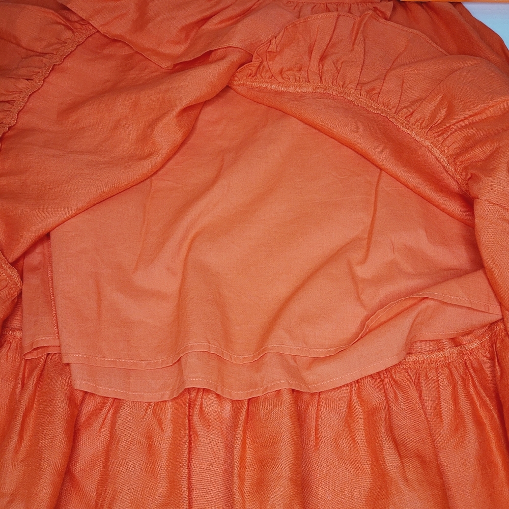 J.Crew 100% Linen Skirt Orange Size 2 Short Ruffles Flowy Tropical Zipper Resort - Picture 8 of 11